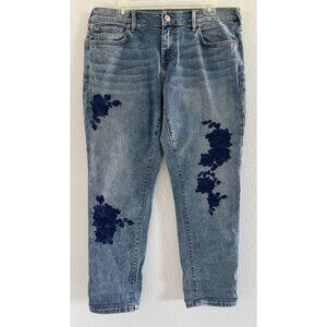 True Religion Jeans Womens Sz 32 Cameron Slim Boyfriend Blue Embroidered Y2K